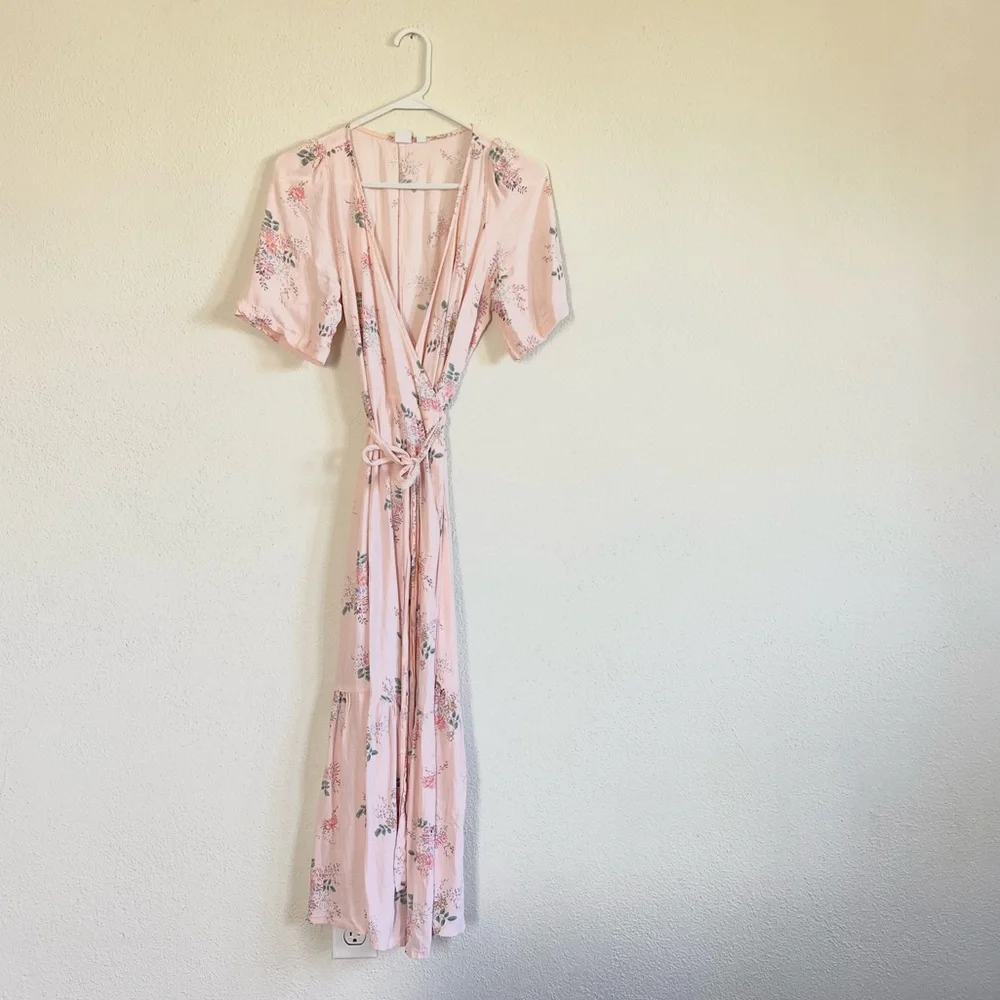 GAP Pale Pink Floral Wrap Midi Dress